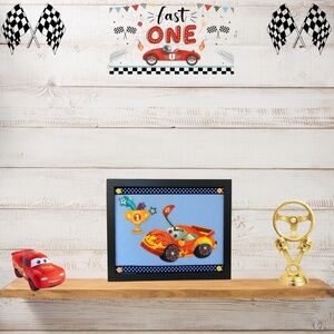 Racing car framed,Nursery racing car, boys  nursery art ,orange race car,